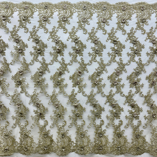 Beaded 3D Floral Lace Fabric Embroidered on 100% Polyester Net Mesh | Lace USA - GD-2302