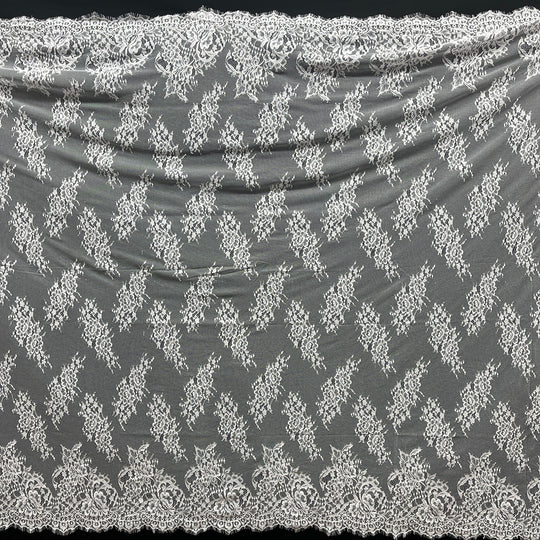 Chantilly Embroidered Lace Fabric with Eyelash Scallop | Lace USA - 68127W