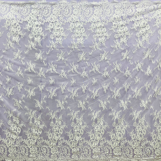 Chantilly Embroidered Lace Fabric with Eyelash Scallop | Lace USA - 68126W