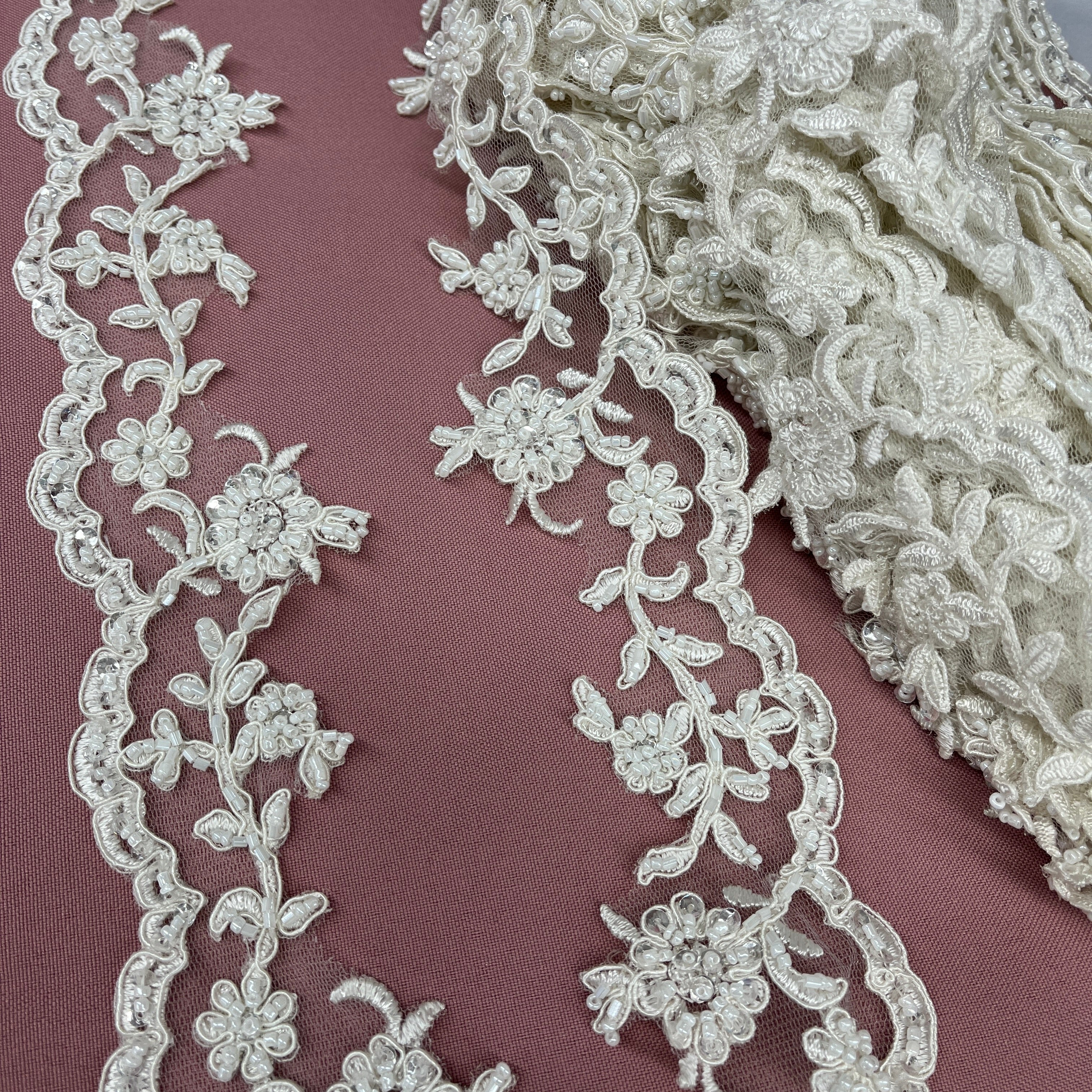 Beaded & Corded Lace Trim Embroidered on Poly | Lace USA - 95913W-HB Ivory / 2.75" Wide Beaded & Corded Lace Trim Embroidered on Poly | Lace USA - 95913W-HB Ivory / 2.75" Wide