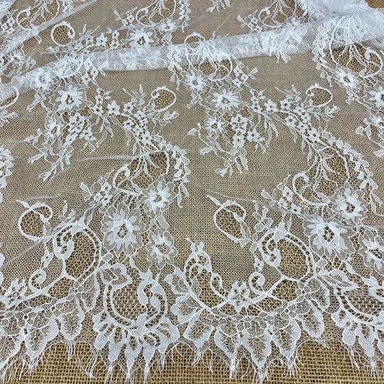 Chantilly Embroidered Lace Fabric with Eyelash Scallop | Lace USA - 68122W