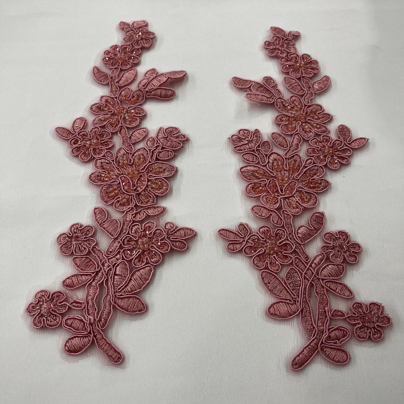 Beaded & Corded Floral Lace Applique Embroidered on 100% Polyester Net Mesh | Lace USA