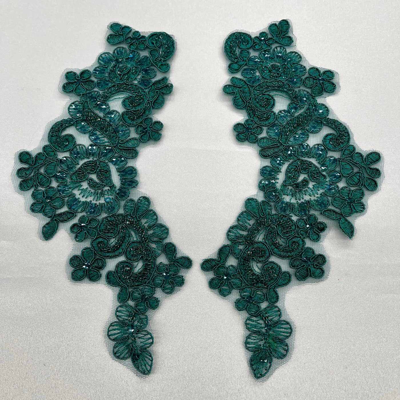 Beaded & Corded Floral Lace Applique Embroidered on 100% Polyester | Lace USA