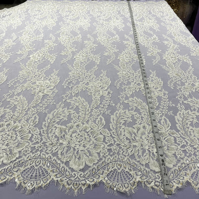 Beaded Chantilly Embroidered Lace Fabric with Eyelash Scallop | Lace USA - GD-316