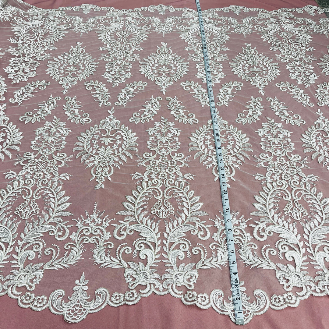 Corded Bridal Lace Fabric Embroidered on 100% Polyester Net Mesh | Lace USA