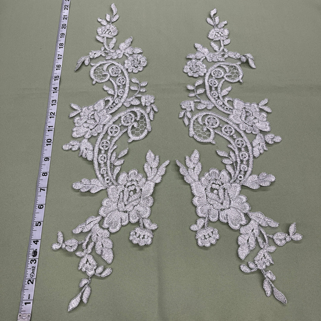 Aplique floral con cordón bordado en organza 100% poliéster | Encaje EE. UU.
