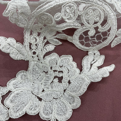 Corded Floral Applique Embroidered on 100% Polyester Net | Lace USA - 96434W