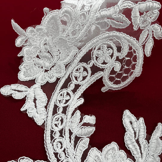 Aplique floral con cordón bordado en organza 100% poliéster | Encaje EE. UU.