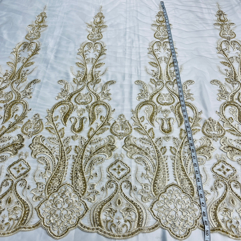 Beaded Lace Fabric Embroidered on 100% Polyester Net Mesh | Lace USA