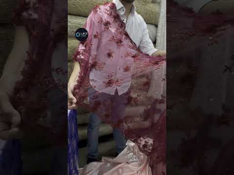 Adorno de encaje floral 3D de doble cara con cuentas bordado en malla de red 100% poliéster | Encaje EE. UU.