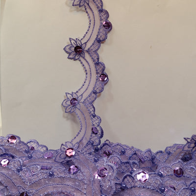 Beaded Lilac Lace Trim Embroidered on 100% Polyester Organza . Large Arch Scalloped Trim. Formal Trim. Perfect for Edging and Gowns.  Sold by the Yard.  Lace Usa