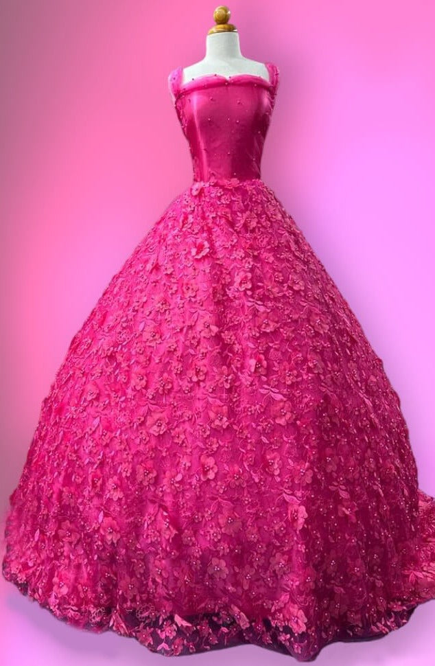 Beaded 3D Floral Lace Fabric For Bridal, Quinceaera & Dance Dresses | Lace USA - GD-241 Pink / 49" Beaded 3D Floral Lace Fabric For Bridal, Quinceaera & Dance Dresses | Lace USA - GD-241 Pink / 49"