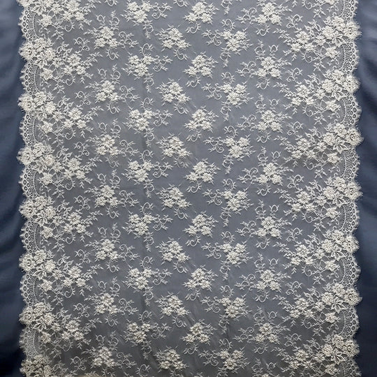 Beaded Chantilly Embroidered Lace Fabric with Double SIde Eyelash Scallop - 3 Yards | Lace USA - 68125W-BP