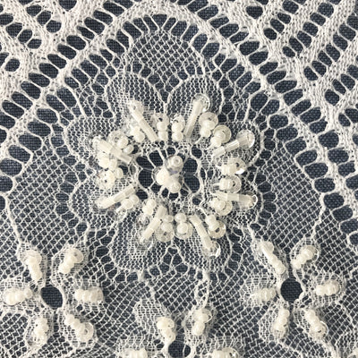 Beaded Chantilly Embroidered Lace Fabric with Eyelash Scallop | Lace USA - 68137W-BP