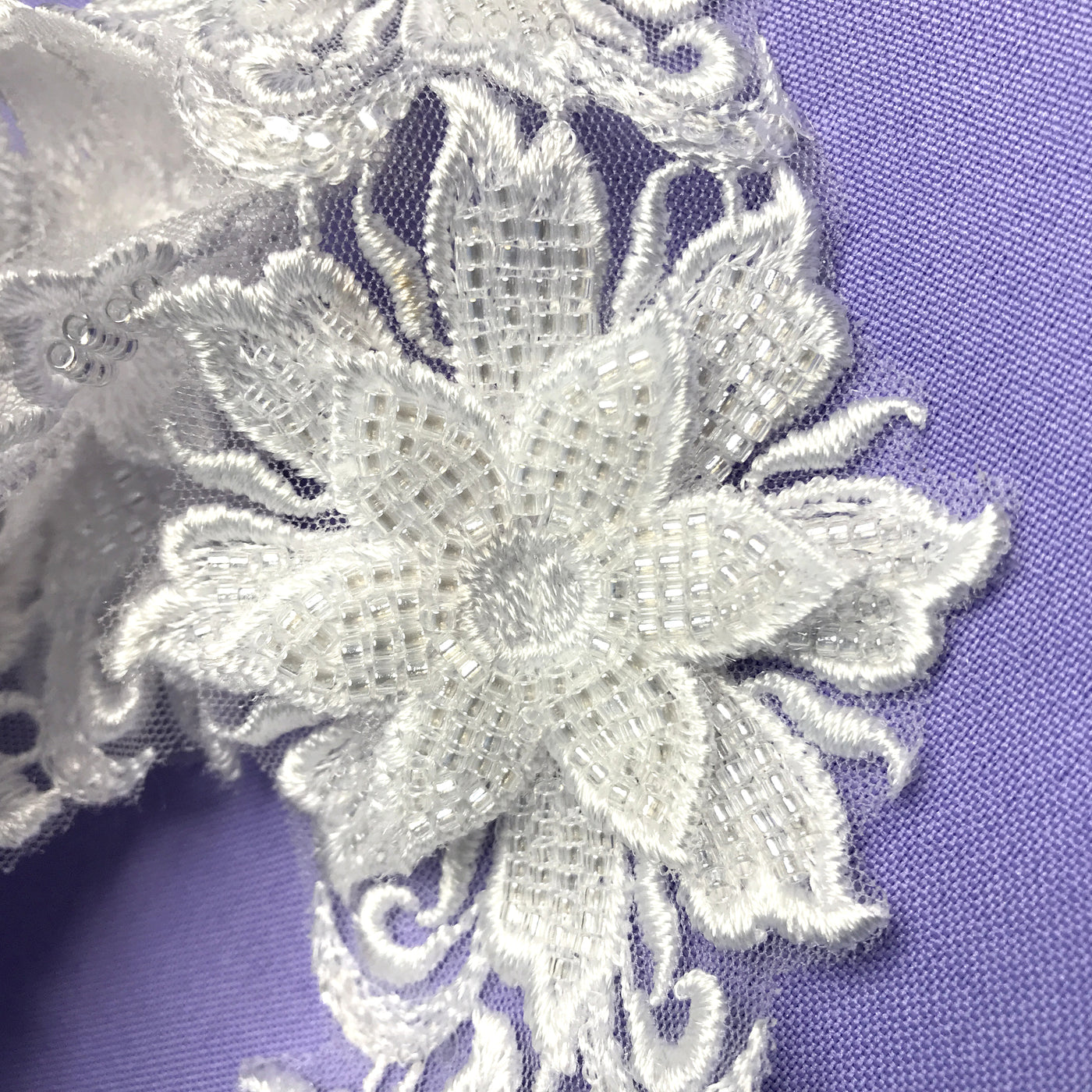 3D Floral Embroidered Trimming with Heavy Beading on Net Lace Ivory Lace Usa
