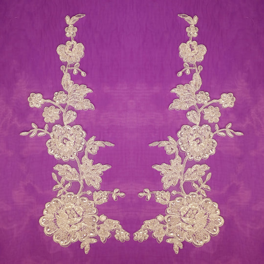 Beaded & Corded Floral Applique Lace Embroidered on 100% Polyester. Lace Usa