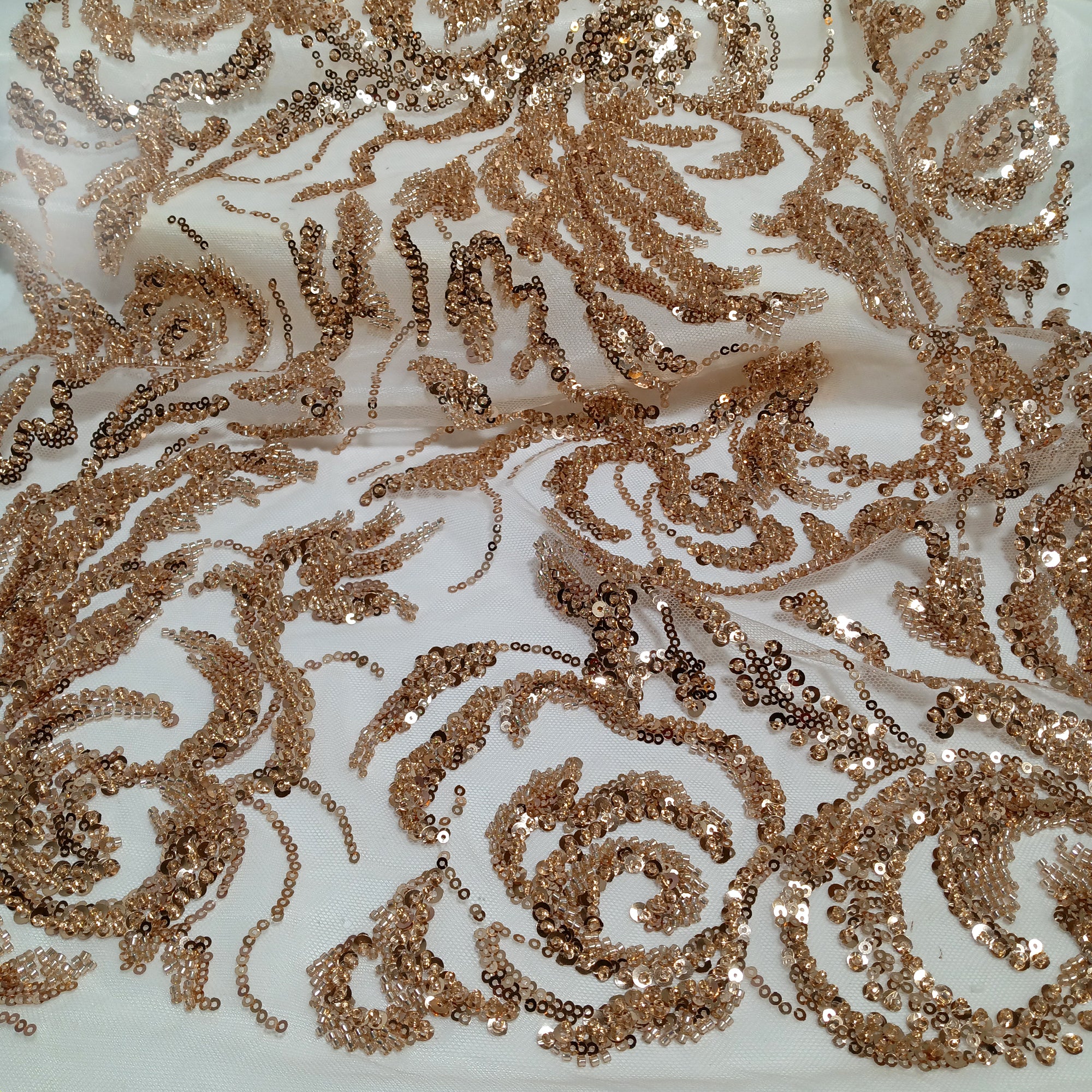 Beaded Sequined Lace Fabric Embroidered on 100% Polyester Net