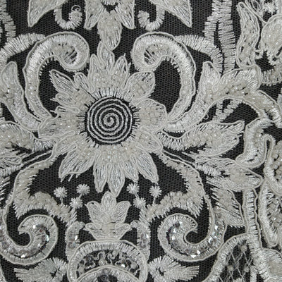 Beaded & Corded Lace Medallion Applique Embroidered on 100% Polyester Net Mesh. Lace Usa