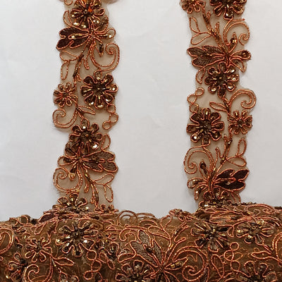 Beaded, Corded & Embroidered on Organza Bronze Trimming. Lace Usa
