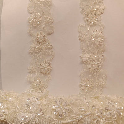Beaded, Corded & Embroidered on Organza Ivory Trimming. Lace Usa