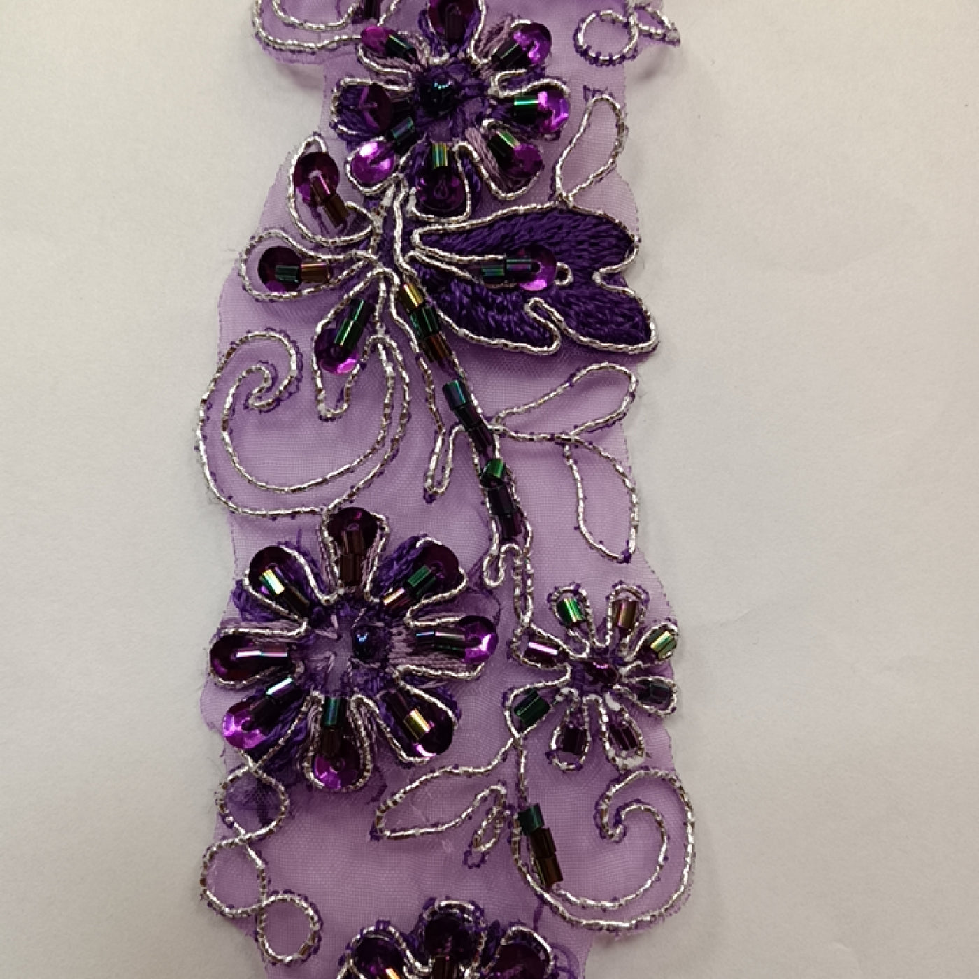 Beaded, Corded & Embroidered on Organza Purple with Silver Trimming. Lace Usa