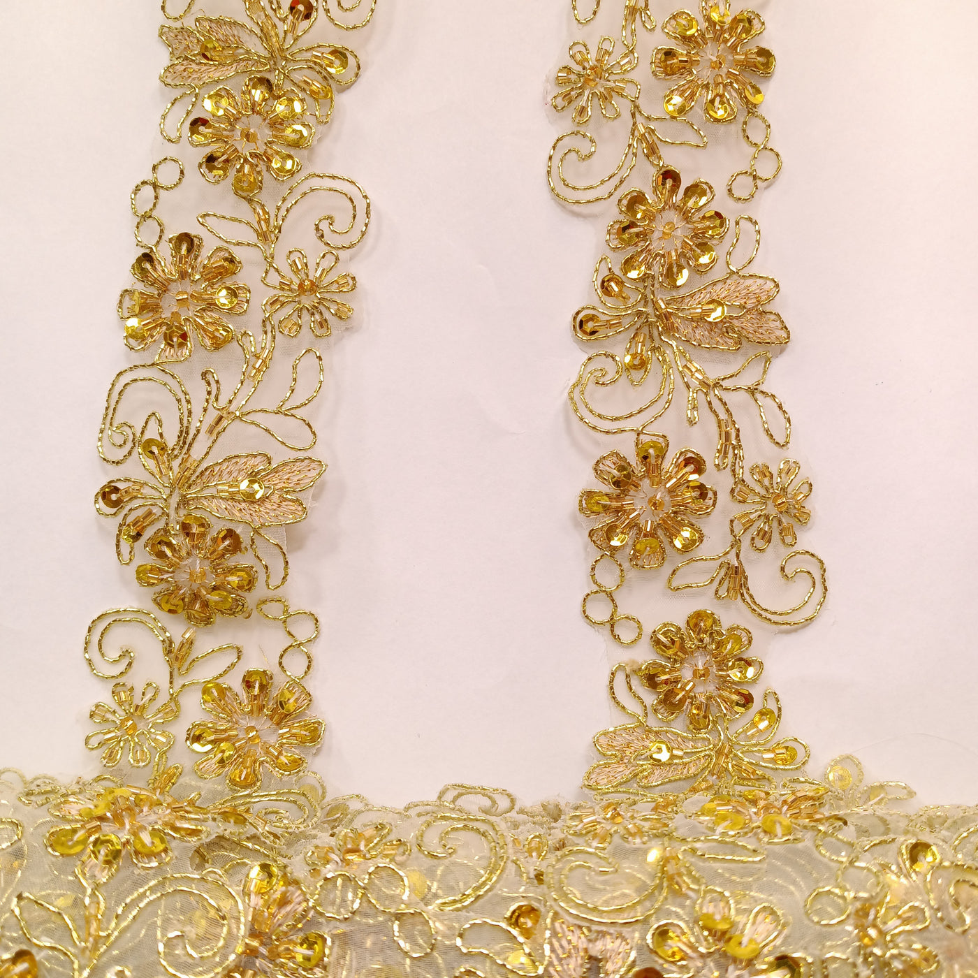 Beaded, Corded & Embroidered on  Organza Metallic Gold Trimming. Lace Usa