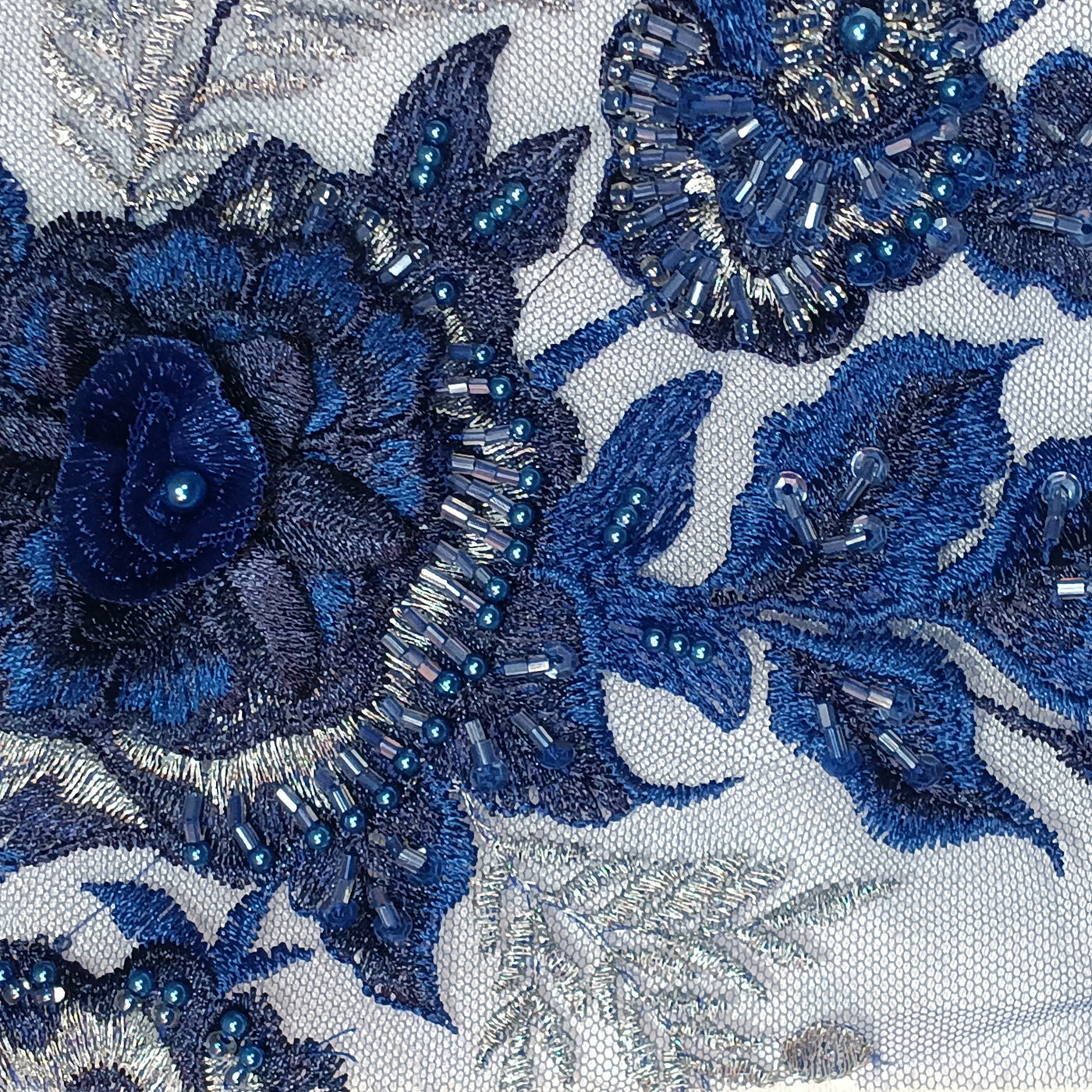 3D Floral Embroidered & Beaded Net Fabric with Beads. Lace USA