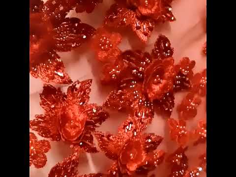 Tela de encaje floral 3D con cuentas bordada en malla de red 100 % poliéster | Encaje EE. UU.