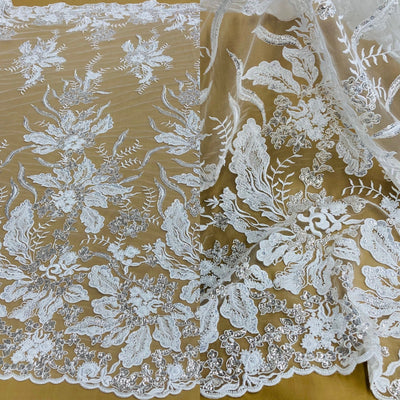 Beaded Lace Fabric Embroidered on 100% Polyester Net Mesh | Lace USA - GD-68321