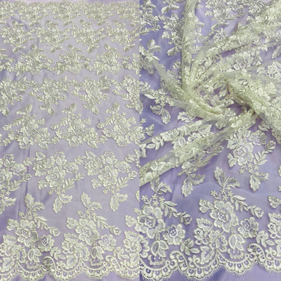 Corded & Beaded Bridal Lace Fabric Embroidered on Net Mesh. Lace USA