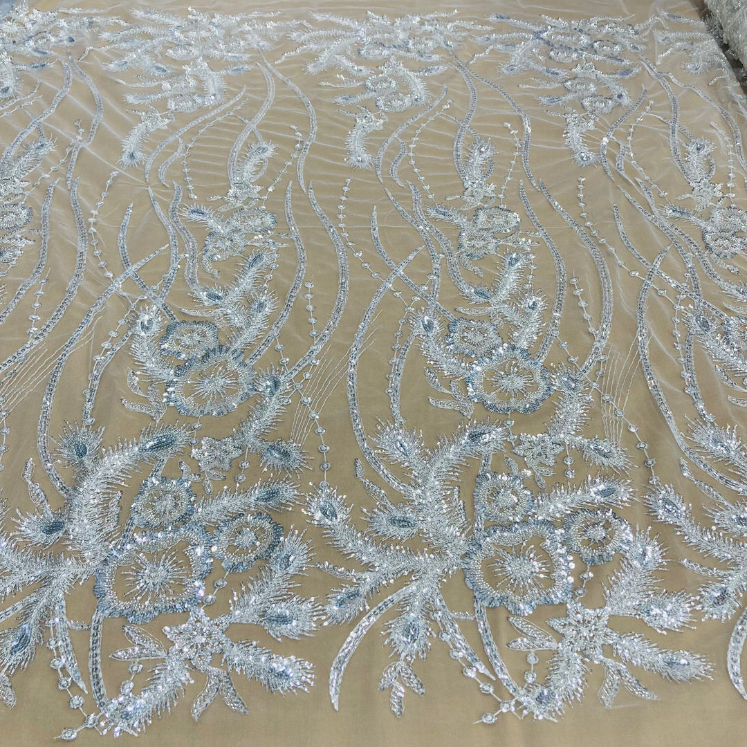 Beaded & Sequined Lace Fabric Embroidered on 100% Polyester Net Mesh | Lace USA