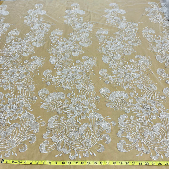 Beaded Lace Fabric Embroidered on 100% Polyester Net Mesh | Lace USA