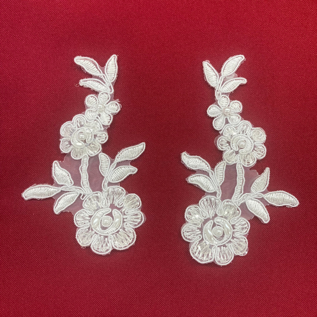 Beaded & Corded Floral Applique Lace Embroidered on Polyester Organza Lace USA