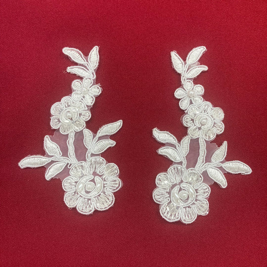 Beaded & Corded Floral Applique Lace Embroidered on Polyester Organza Lace USA