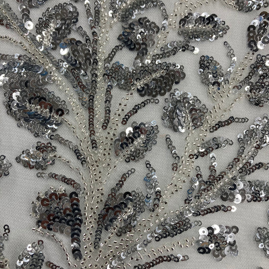 Embroidered & Heavily Beaded with Beads & Sequin Silver Lace Fabric. Lace Usa