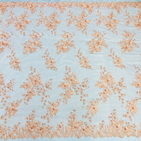 3D Floral Embroidered & Beaded Net Fabric. Lace USA
