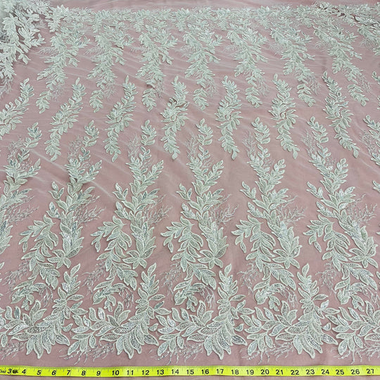 Beaded Lace Fabric Embroidered on 100% Polyester Net Mesh | Lace USA