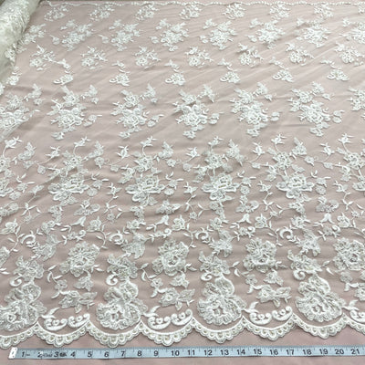 Beaded Lace Fabric Embroidered on 100% Polyester Net Mesh | Lace USA - 41583W-BP
