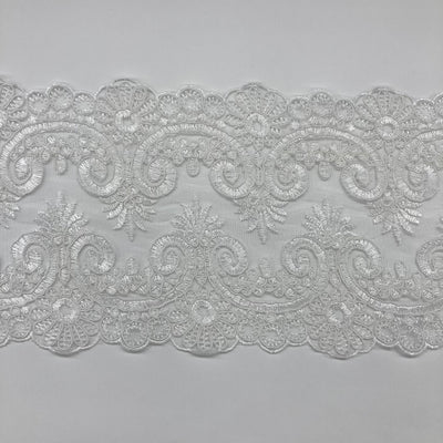Corded & Embroidered White Double Sided Trimming on Mesh Net Lace. Lace Usa