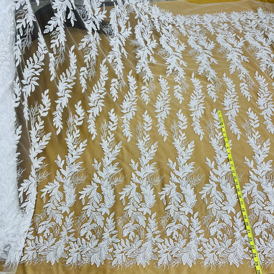 Beaded Lace Fabric Embroidered on 100% Polyester Net Mesh | Lace USA