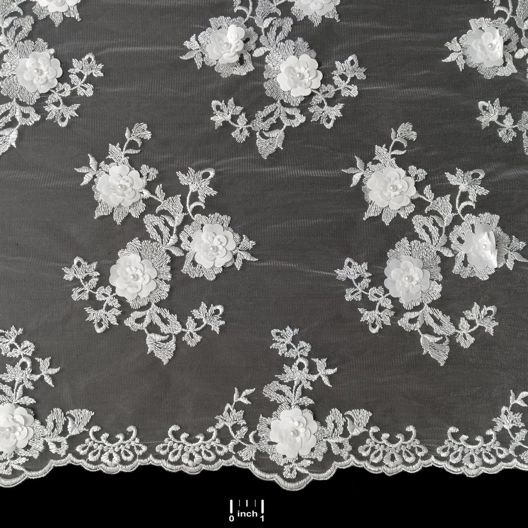 Tela de encaje floral 3D con cuentas bordada en malla de red 100 % poliéster | Encaje EE. UU.
