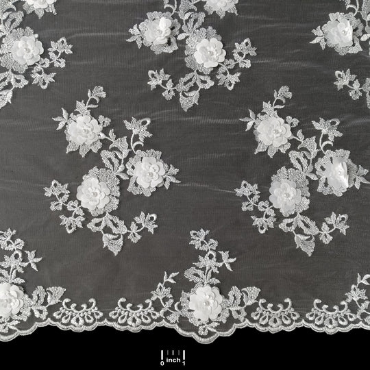 Tela de encaje floral 3D con cuentas bordada en malla de red 100 % poliéster | Encaje EE. UU.