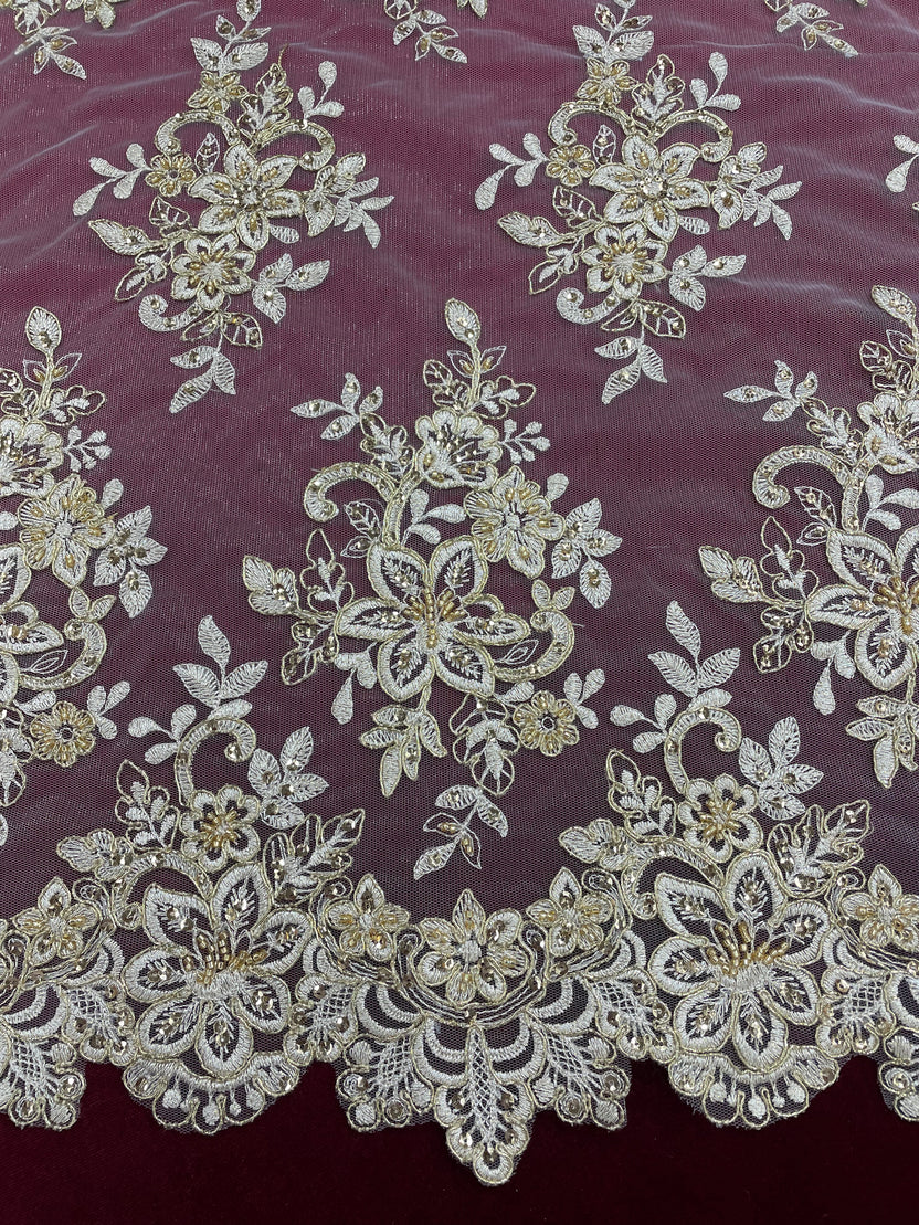 Embroidered Lace Fabrics Beaded/Corded with Trimmed Edges | Lace USA