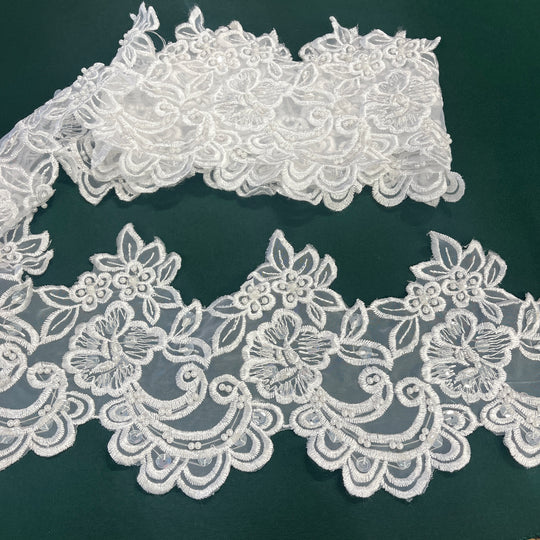 Beaded Lace Trimming Embroidered on 100% Polyester Organza | Lace USA - 890408N-BP