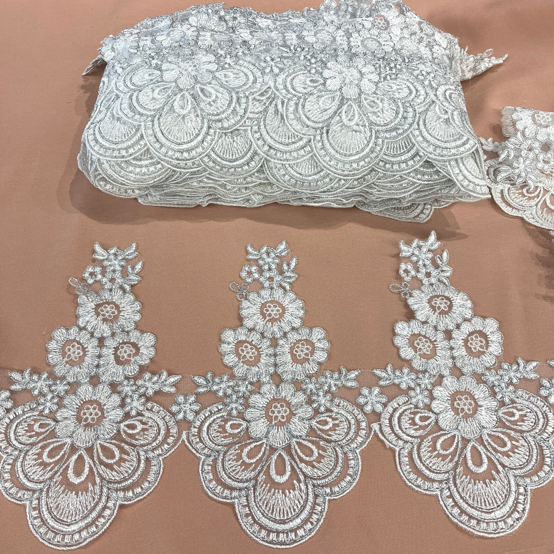 Corded Lace Trimming Embroidered on 100% Polyester Net Mesh | Lace USA - 97015W