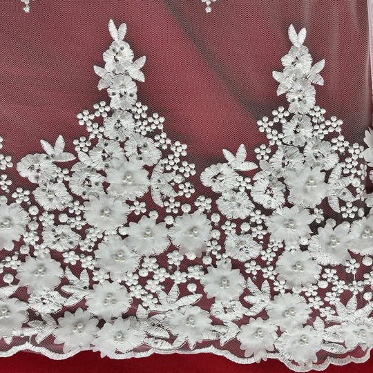 Beaded 3D Floral Lace Fabric Embroidered on 100% Polyester Net Mesh | Lace USA - GD-176