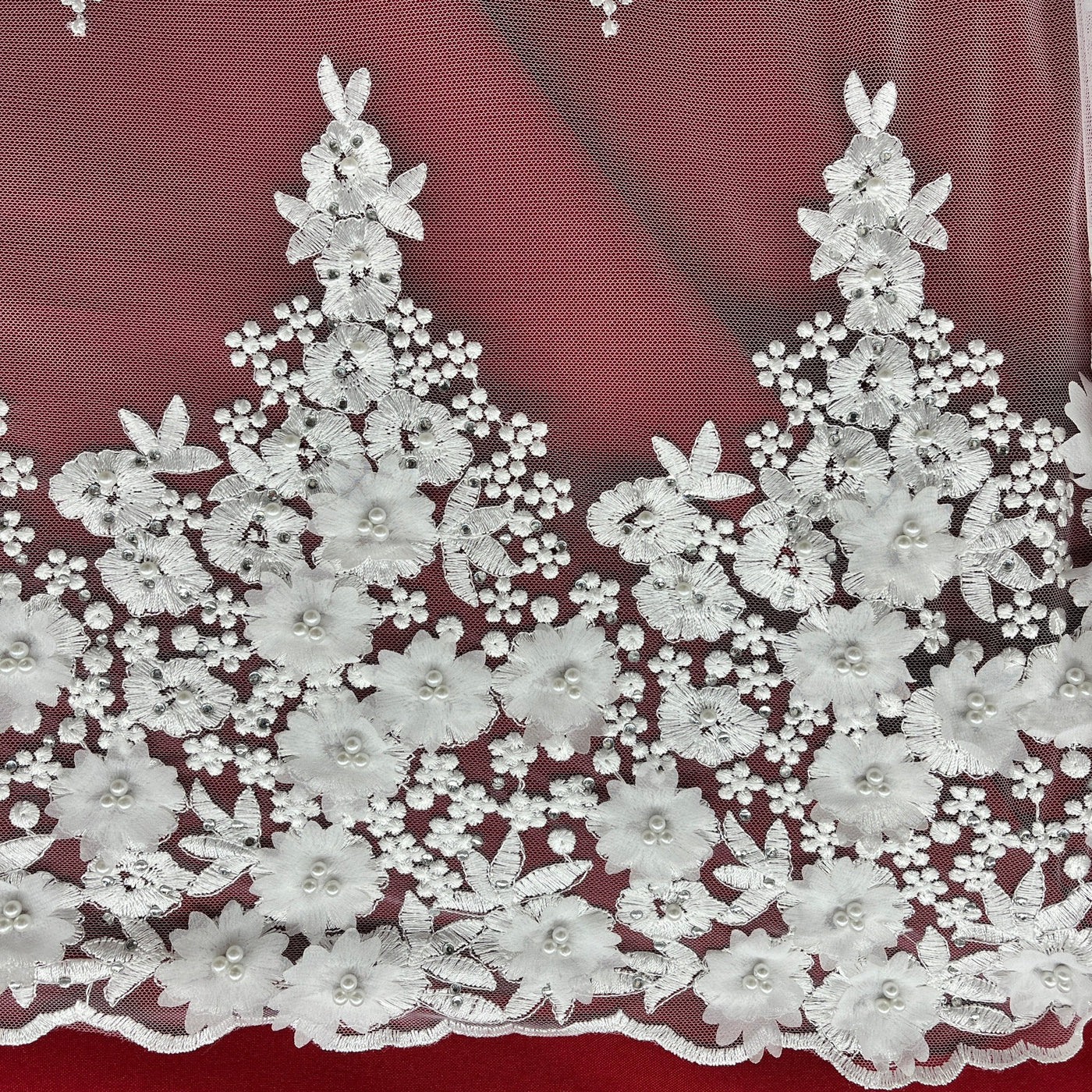 Beaded 3D Floral Lace Fabric Embroidered on 100% Polyester Net Mesh | Lace USA - GD-176