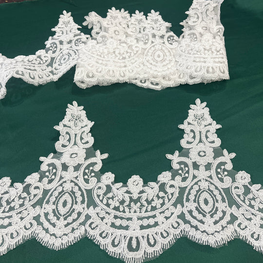 Corded Lace Trimming Embroidered on 100% Polyester Net Mesh | Lace USA - 96794W