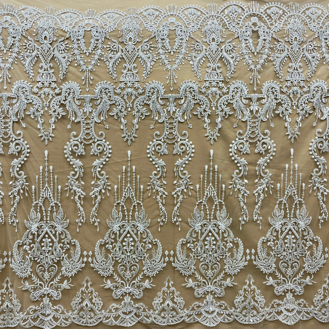 Beaded Lace Fabric Embroidered on 100% Polyester Net Mesh | Lace USA - GD-237189 Antique Silver