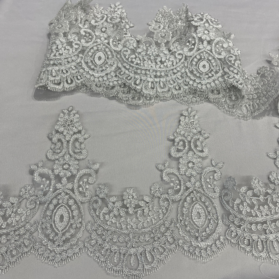 Corded Lace Trimming Embroidered on 100% Polyester Net Mesh | Lace USA - 96794W